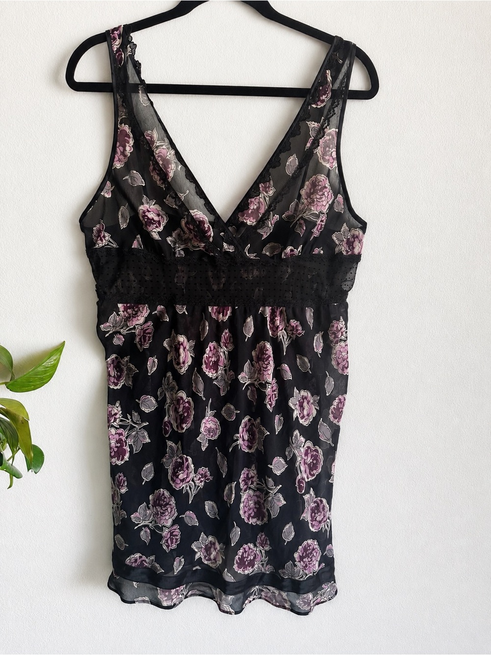 Vintage Victoria's Secret Black Floral Mesh Slip Dress Whimsigoth Y2K